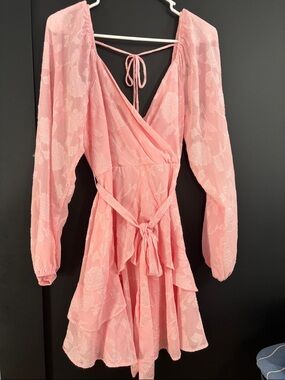 miami Pink Floral Textured Wrap Dress